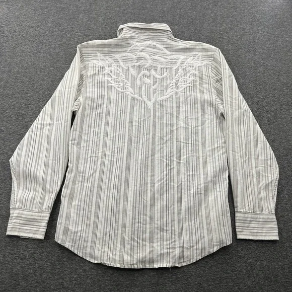 Roar Striped Button Down Shirt Mens L White Embroidered LS Grunge Gothic *FLAWS - Picture 2 of 15